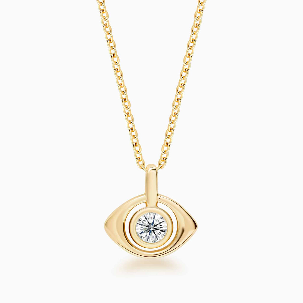 Evil Eye Necklace with A Bezel Diamond in 14k Gold