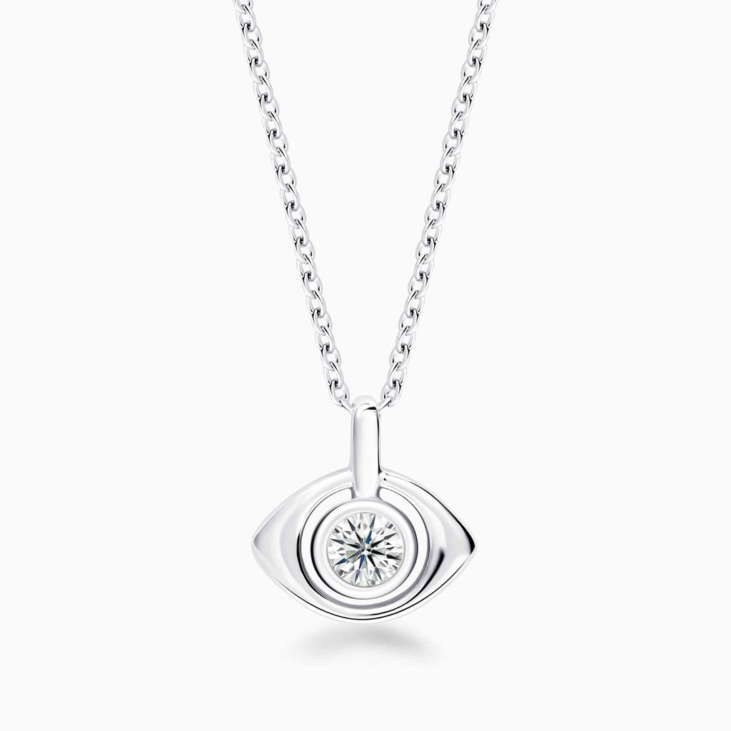 Evil Eye Necklace with A Bezel Diamond in Silver