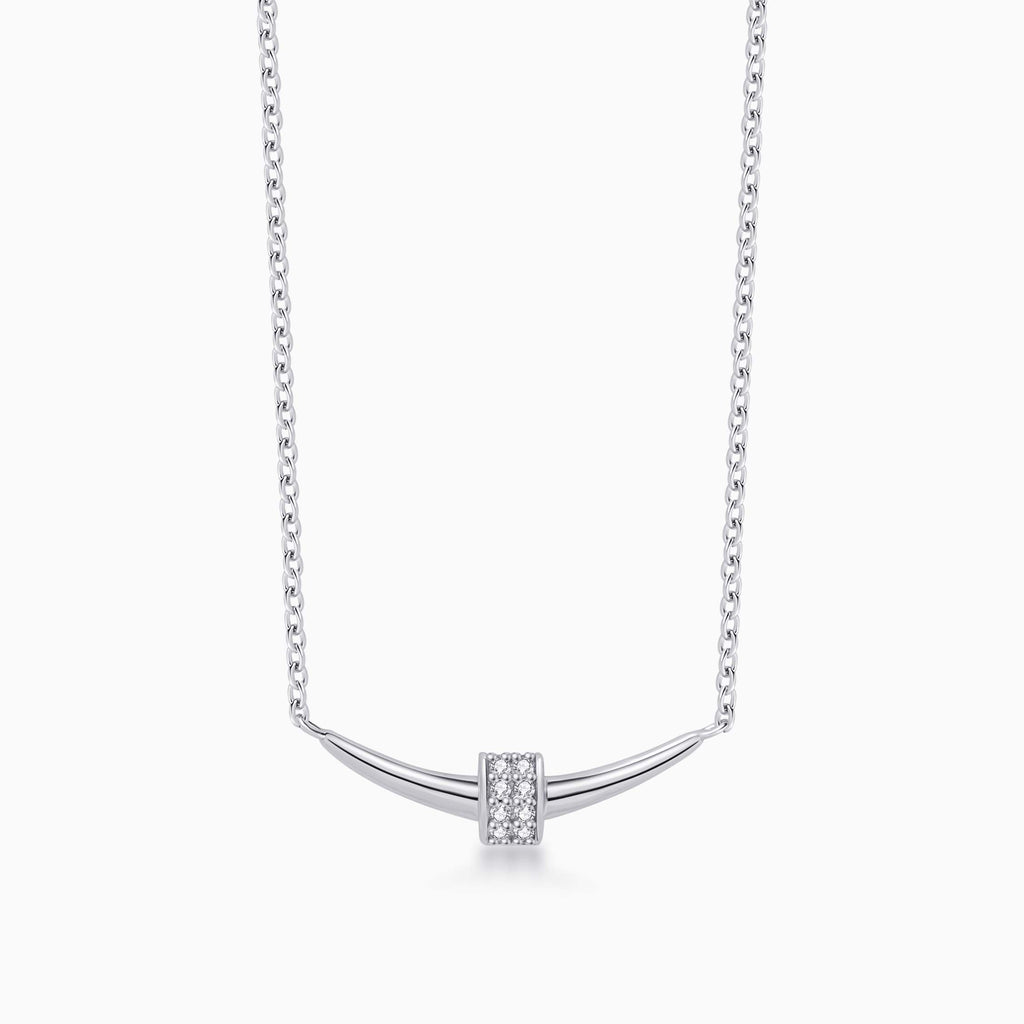 Horn Necklace in Silver with Diamonds
